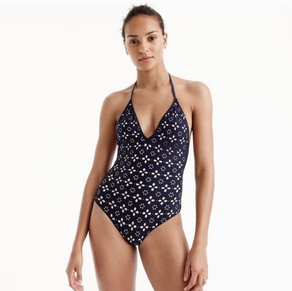 J. Crew Swim J Crew Navy Laser Cut One Piece Bathing Suit Poshmark